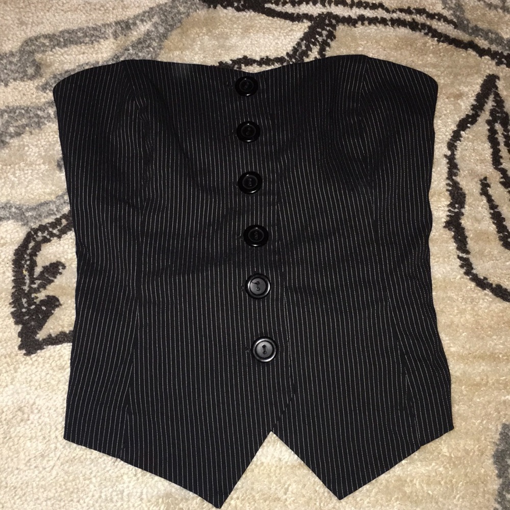 Guess strapless vest black and white pinstripes xs